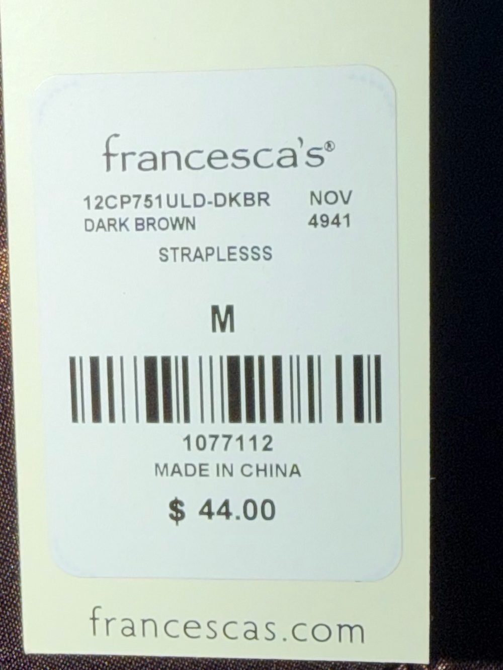 Francesca's Collections Strapless Satin Bubble Hem Top in Deep Brown - Picture 2 of 7